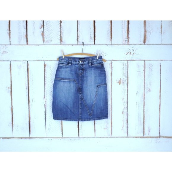 Jordache Dresses & Skirts - 90s vintage distressed faded dark blue cotton jean denim pencil skirt